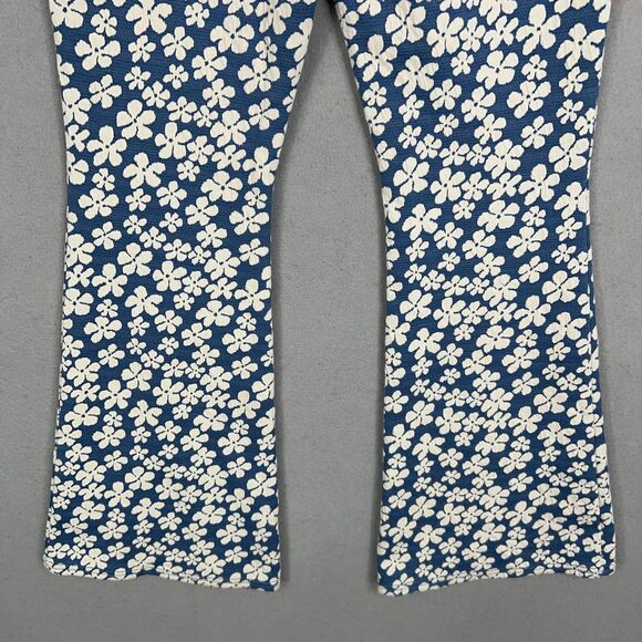 American Eagle Pants Womens Medium Blue White Floral Flare Retro Boho 90s Y2K - Picture 7 of 15